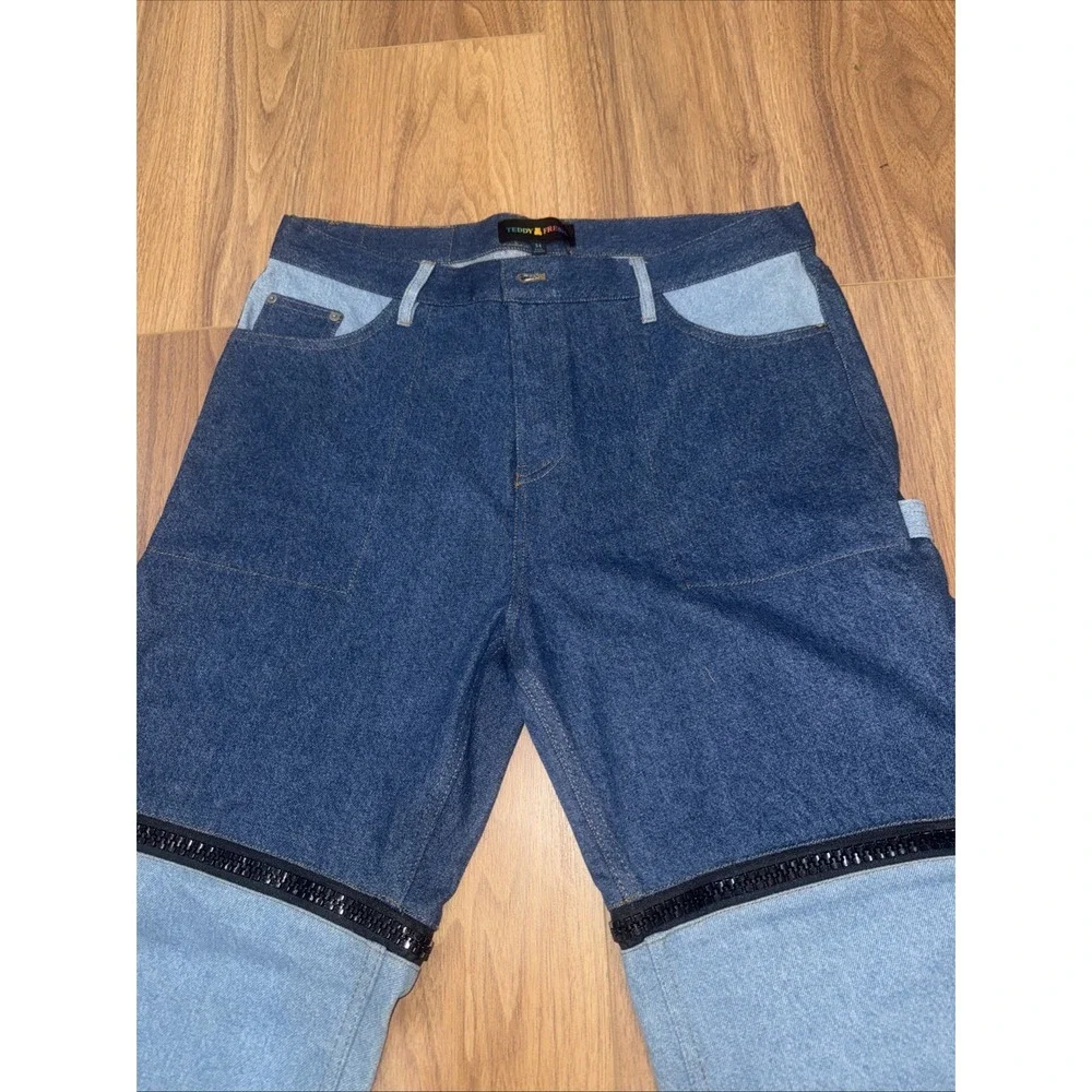 TEDDY FRESH Pants Lag Zip Off Denim Pants Unisex‎ Size 34  Relaxed Fit Jeans NWT